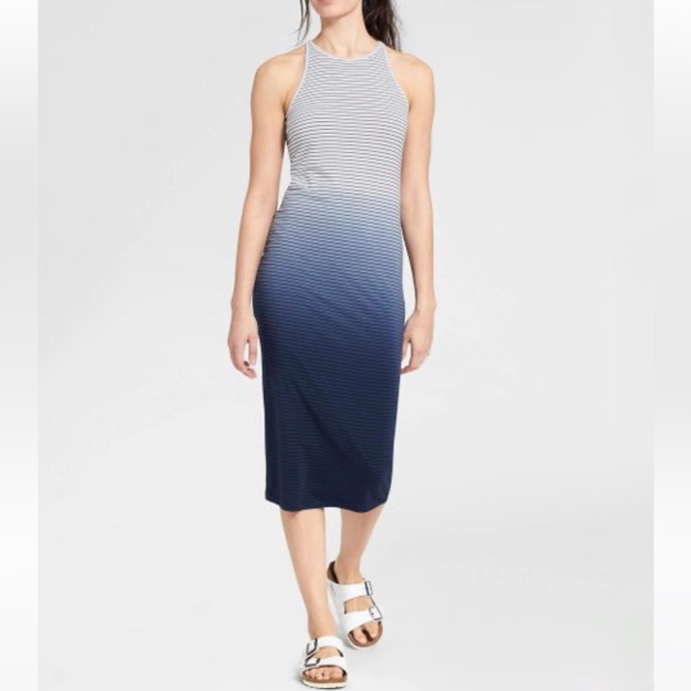 Athleta Indigo Ombré Stripe Sunkissed Midi Dress XS NWT